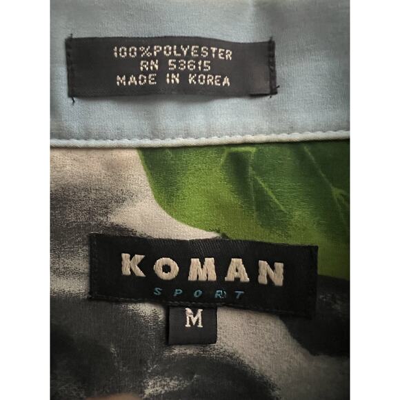 Koman Mens Blue Vintage Hawaiian Asian Koi Fish Button Up Shirt Medium Pocket - Picture 6 of 6